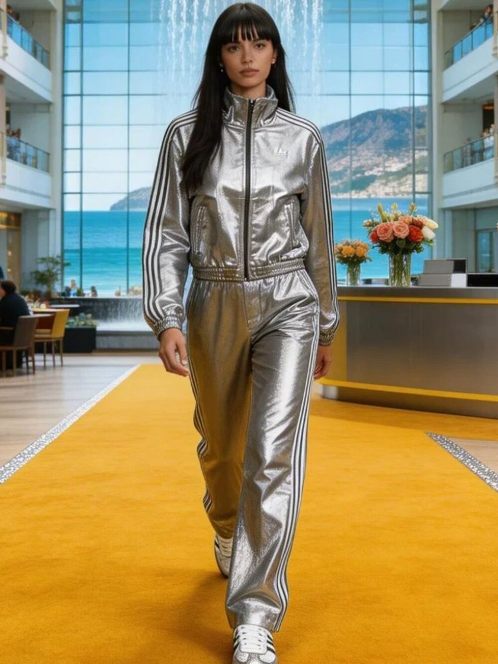 adidas Silver Metallic Track Jacket and Pants Set